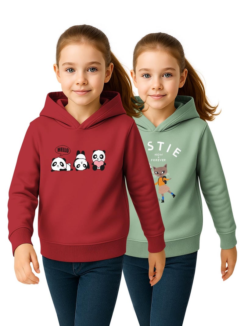 HELLCAT Trendy Cotton Blend Hoodie Sweatshirt for Girls - Pack of 2_Maroon, Sea Green_7-8Years - Image 1