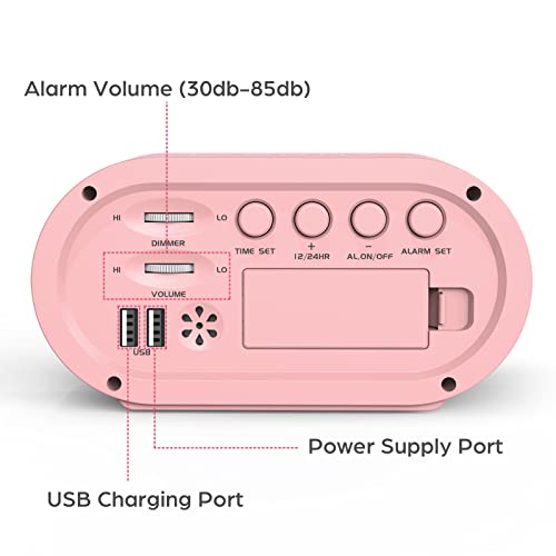 REACHER Pink Girls Alarm Clock, Dimmable Colorful LED Digital Display, USB Phone Charger Port, Simple Operation for Kids, Adults, Adjustable Volume, Snooze, Small Size for Bedrooms, Bedside, Desk - Image 4