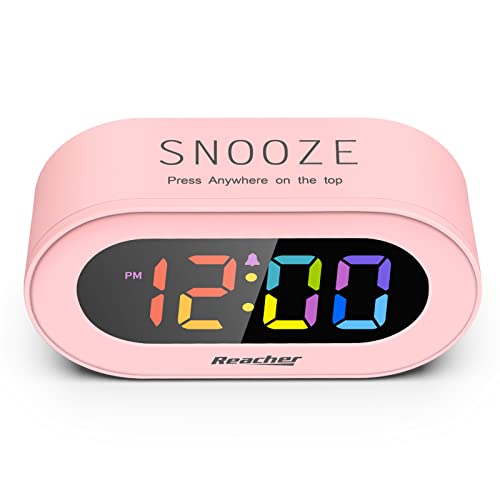 REACHER Pink Girls Alarm Clock, Dimmable Colorful LED Digital Display, USB Phone Charger Port, Simple Operation for Kids, Adults, Adjustable Volume, Snooze, Small Size for Bedrooms, Bedside, Desk - Image 2