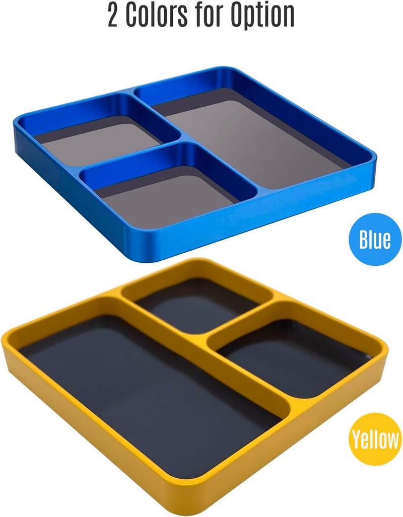 WALFRONT Magnetic Screw Tray Holder Storage Box Case Organizer with 3 Removable Magnetic Pads for Metal Parts Screws Sockets Bolts Pins Nuts (Yellow) - Image 2