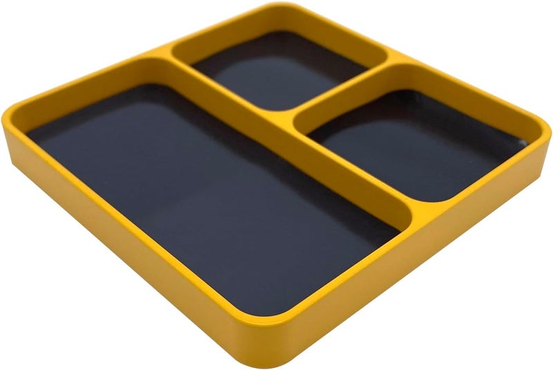 WALFRONT Magnetic Screw Tray Holder Storage Box Case Organizer with 3 Removable Magnetic Pads for Metal Parts Screws Sockets Bolts Pins Nuts (Yellow) - Image 3