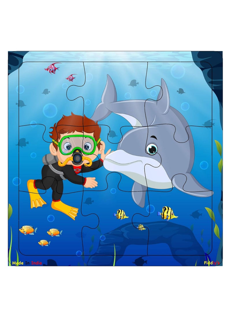 Fiddlys - Fiddlys Wood Jigsaw Puzzles for Kids & Children - 9 Pieces (Sea, Pack of 4) Age 3+ - Image 1