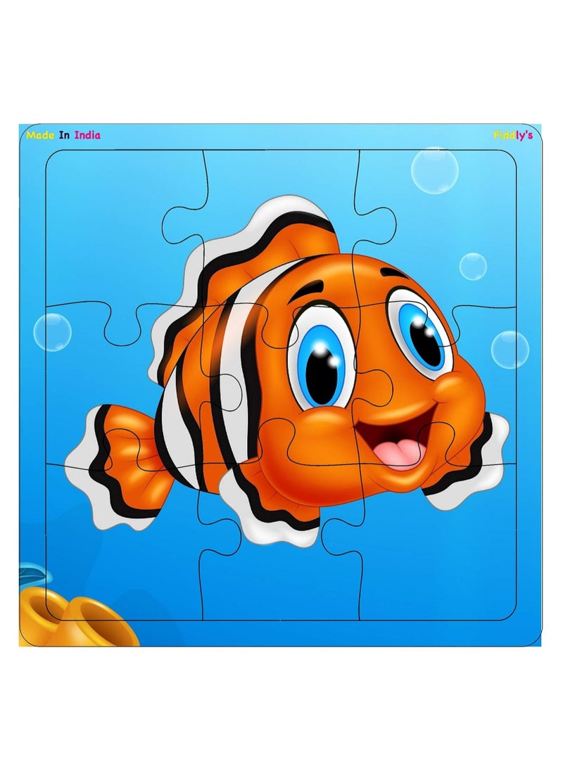 Fiddlys - Fiddlys Wood Jigsaw Puzzles for Kids & Children - 9 Pieces (Sea, Pack of 4) Age 3+ - Image 1