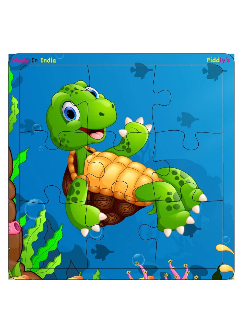 Fiddlys - Fiddlys Wood Jigsaw Puzzles for Kids & Children - 9 Pieces (Sea, Pack of 4) Age 3+ - Image 1