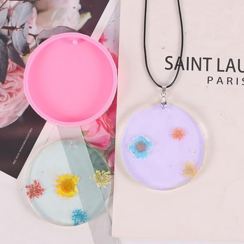 KuuGuu 6 Pack Round Keychain Silicone Mold Flat Circle Keychain Charms Epoxy Resin Molds Casting Molds with Hole for DIY Earrings Pet Tag Christmas Ornaments Wedding Favor Jewelry Crafts Making (2 inch) - Image 5
