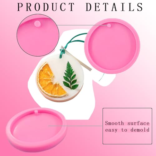 KuuGuu 6 Pack Round Keychain Silicone Mold Flat Circle Keychain Charms Epoxy Resin Molds Casting Molds with Hole for DIY Earrings Pet Tag Christmas Ornaments Wedding Favor Jewelry Crafts Making (2 inch) - Image 3
