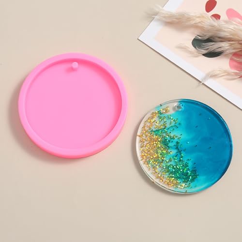 KuuGuu 6 Pack Round Keychain Silicone Mold Flat Circle Keychain Charms Epoxy Resin Molds Casting Molds with Hole for DIY Earrings Pet Tag Christmas Ornaments Wedding Favor Jewelry Crafts Making (2 inch) - Image 4