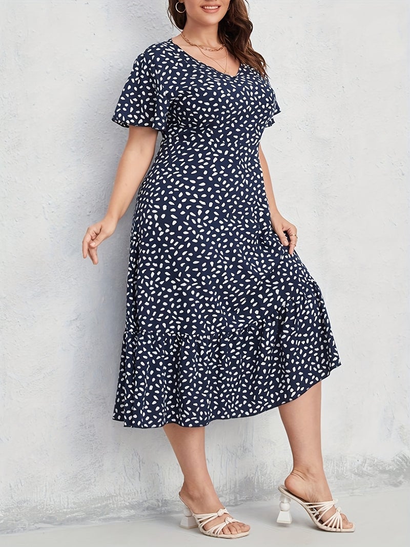 Printed Loose Fit Boho Midi Dress with Elastic Waist - Image 1