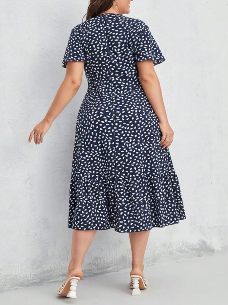 Printed Loose Fit Boho Midi Dress with Elastic Waist - Image 2