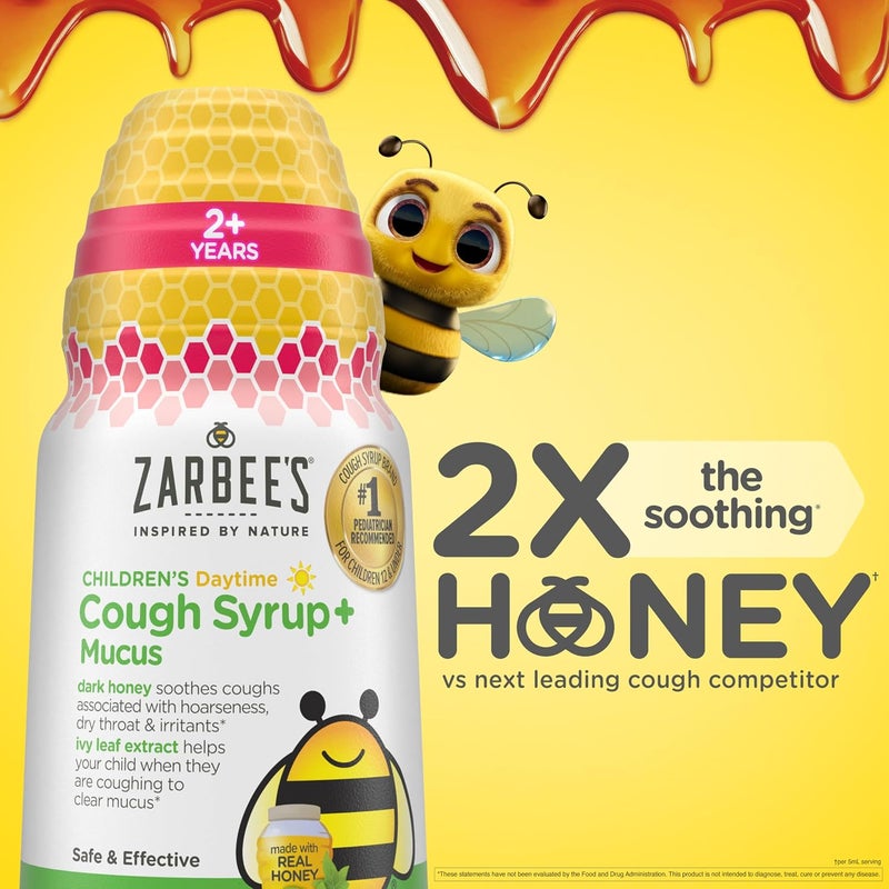 Zarbee's Childrens Honey Cough Syrup Mucus Daytime for Kids 2 Dark Honey Ivy Leaf Zinc Elderberry 1 Pediatrician Recommended Drug AlcoholFree Mixed Berry Flavor 4 fl oz - Image 4