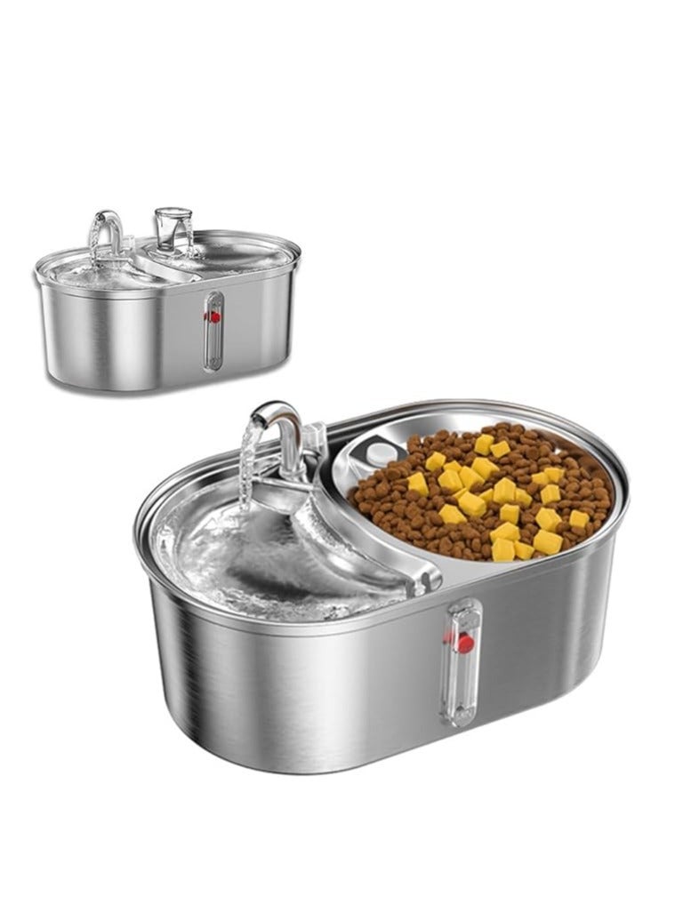 Cool Baby COOLBABY Double Bowl Cat Water Fountain Stainless Steel with Two Spouts, 3L, Cat Food and Water Dispenser Set,Dog Water Fountain and Food Bowl,Cat Fountain with Ultra Quiet Pump - Image 1
