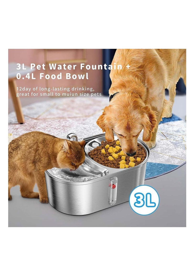 Cool Baby COOLBABY Double Bowl Cat Water Fountain Stainless Steel with Two Spouts, 3L, Cat Food and Water Dispenser Set,Dog Water Fountain and Food Bowl,Cat Fountain with Ultra Quiet Pump - Image 2