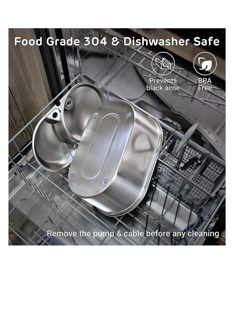 Cool Baby COOLBABY Double Bowl Cat Water Fountain Stainless Steel with Two Spouts, 3L, Cat Food and Water Dispenser Set,Dog Water Fountain and Food Bowl,Cat Fountain with Ultra Quiet Pump - Image 5