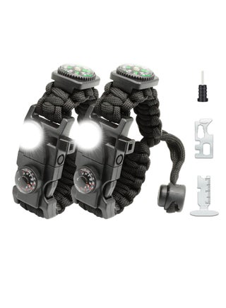 20 in 1 Survival Paracord Bracelet Adjustable Gear Kit with SOS LED Light, Thermometer, Fire Starter, Multitools, Compass, Survival Whistle,  for Camping, Hiking, Fishing, Hunting（2PCS） - pzsku/ZBC21D898C38D9E3FC9CCZ/45/1744308440/7e5fd012-097a-4a02-9cbd-d386125d024b