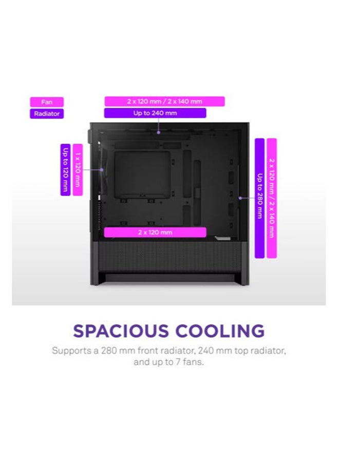 NZXT H3 Flow, Micro-ATX Mid-Tower PC Case High Airflow Design, Tempered Glass Side Panel, Compact Form Factor, Front I/O with USB-C and USB 3.2 Gen 1, Black | CC-H31FB-01  - Image 5