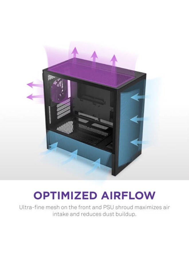 H3 Flow, Micro-ATX Mid-Tower PC Case High Airflow Design, Tempered Glass Side Panel, Compact Form Factor, Front I/O with USB-C and USB 3.2 Gen 1, Black | CC-H31FB-01