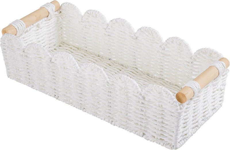 HOSROOME Toilet Paper Storage Basket Bathroom Counter Organizer Wicker Baskets for Organizing Cute Basket for Bedroom Nursery Room Kitchen Bathroom Decor-White - Image 1
