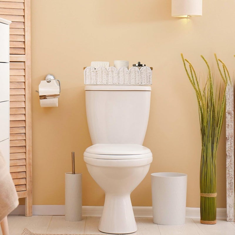 HOSROOME Toilet Paper Storage Basket Bathroom Counter Organizer Wicker Baskets for Organizing Cute Basket for Bedroom Nursery Room Kitchen Bathroom Decor-White - Image 3