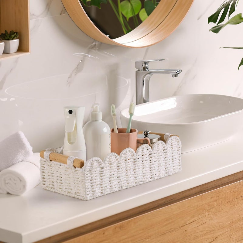 HOSROOME Toilet Paper Storage Basket Bathroom Counter Organizer Wicker Baskets for Organizing Cute Basket for Bedroom Nursery Room Kitchen Bathroom Decor-White - Image 4