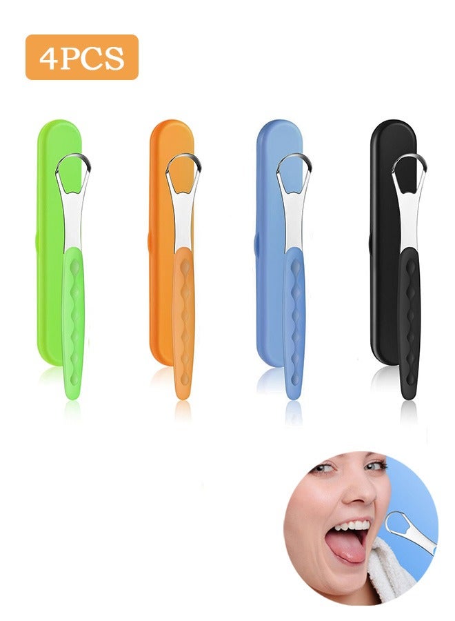 Generic 4 Pcs Stainless Steel Tongue Scraper, Metal Tongue Cleaner with Travel Cases, Oral Mouth Care Products  - Image 1