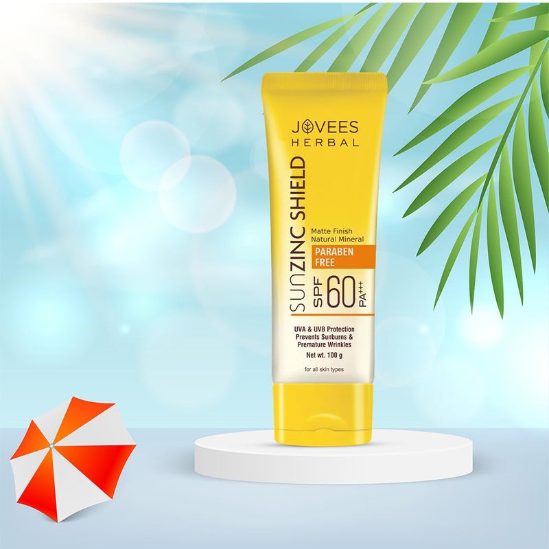 Jovees جوفيس هيربال صن زنك شيلد SPF 60 PA حماية واسعة الطيف لمسة غير لامعة خالية من الزيت حماية من الأشعة فوق البنفسجية والأشعة الزرقاء لجميع أنواع البشرة 100 جرام عبوة من 2 - Image 3