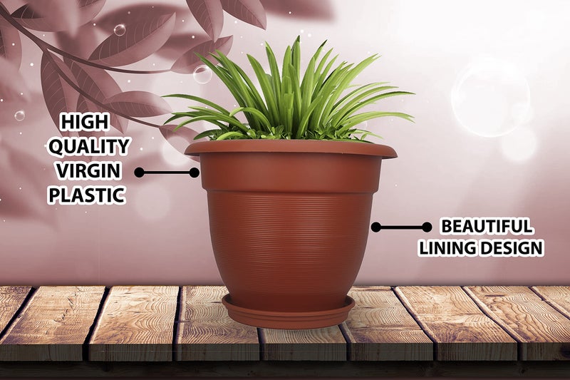 Halsey Round Shape Lining Design (Pack of 4) Modern Design Durable Plastic Plant Pot for Gardening (with Plate) (Round Shape (X-Large)) - Image 2