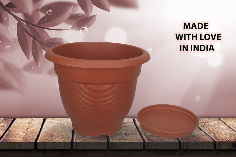 Halsey Round Shape Lining Design (Pack of 4) Modern Design Durable Plastic Plant Pot for Gardening (with Plate) (Round Shape (X-Large)) - Image 3