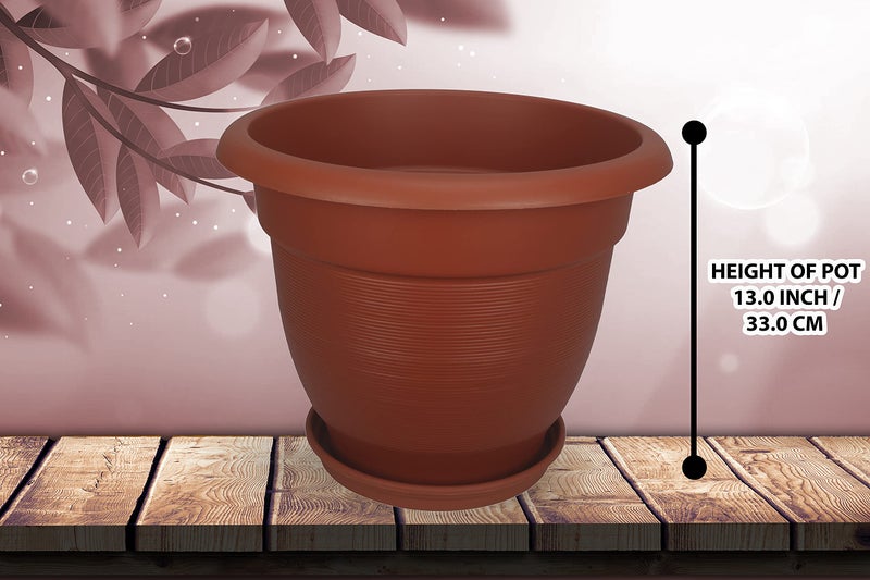 Halsey Round Shape Lining Design (Pack of 4) Modern Design Durable Plastic Plant Pot for Gardening (with Plate) (Round Shape (X-Large)) - Image 4