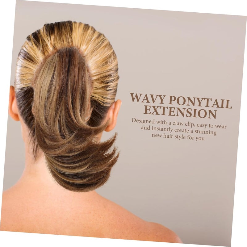 DOITOOL 4pcs Elegant Claw Clip Ponytail Extension Synthetic Hair Wavy Wig for Women Girls - Image 3
