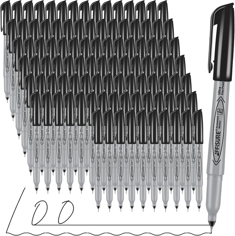 Affisure Permanent Markers Ultra Fine PointBlack100 Count 04mm Fine tippermanent marker set quick drywaterproof fading resists durablemarks on paper glass ceramic plasticwood rock metal - Image 2