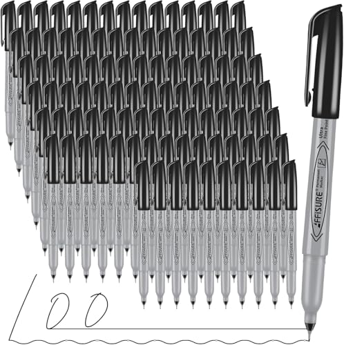 Affisure Permanent Markers Ultra Fine PointBlack100 Count 04mm Fine tippermanent marker set quick drywaterproof fading resists durablemarks on paper glass ceramic plasticwood rock metal - Image 1