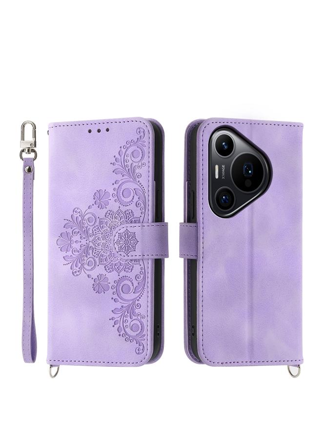 erorex For Huawei Pura 70 Pro / Pura 70 Pro+ Skin-feel Flowers Embossed Wallet Leather Phone Case(Purple)
