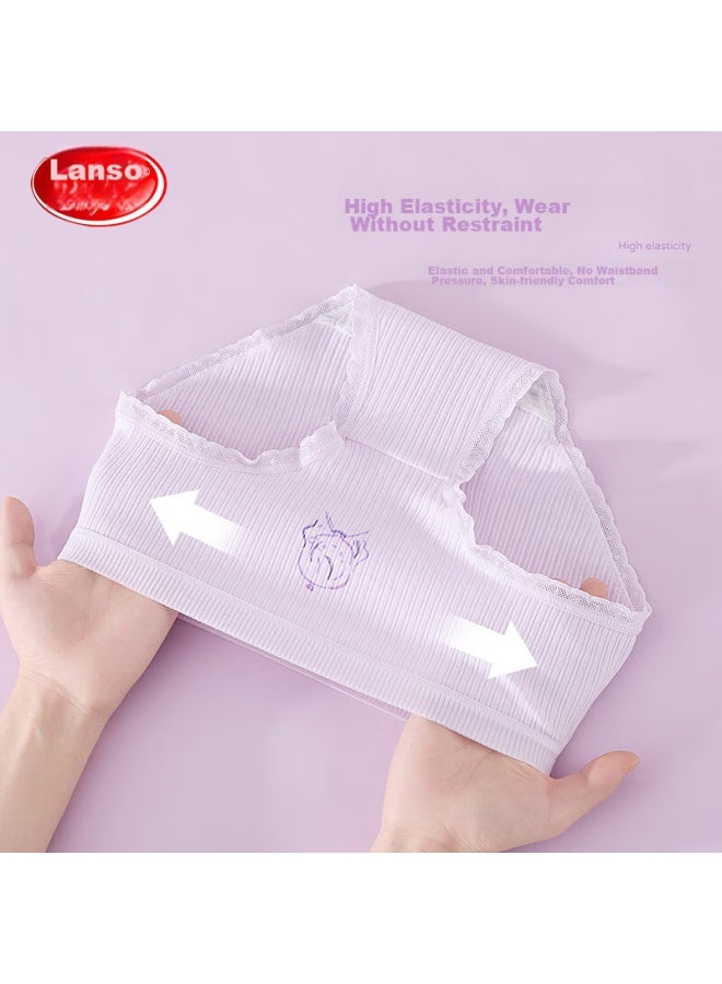LANG SHA Langsha Children's Underwear, Girls' Mid To Big Kids' Puberty 7a Antibacterial Cartoon Triangle Panties, Five-pack, Cartoon Stripes, 150  - Image 3