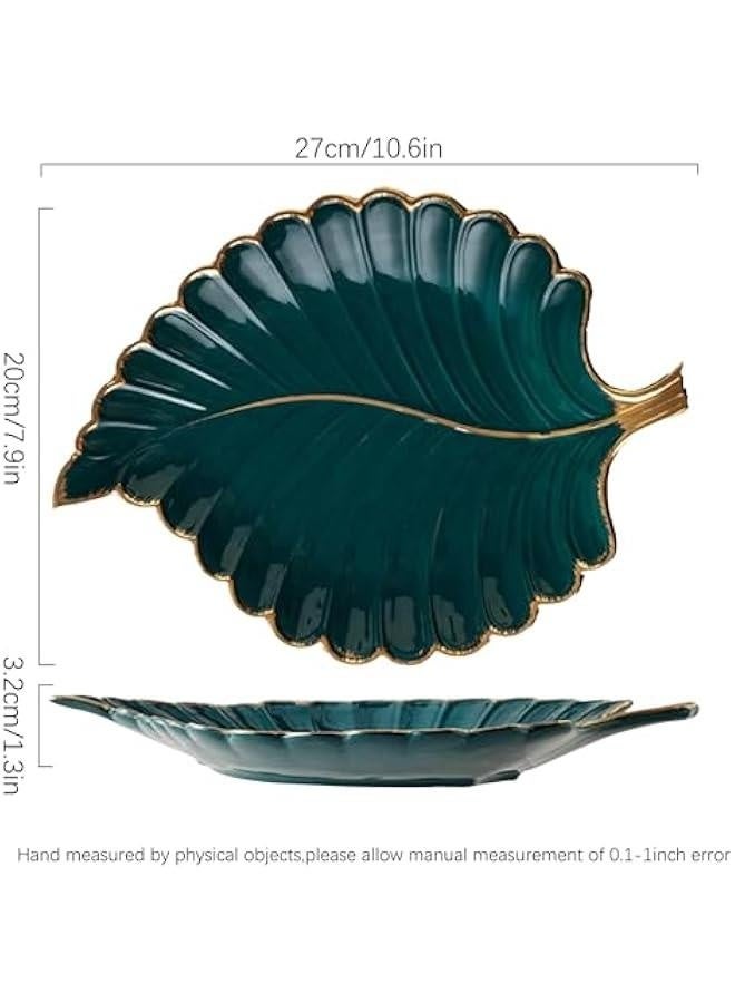 Jewelry Tray Ceramic Ring Holder Dish 10.6 x 7.9 Green Key Bowl Birthday Gifts for Women Leaf Aesthetic Coffee Table Decor Cute Room Apartment Bathroom Dresser Decor Bridesmaid Wedding Gifts  - Image 3