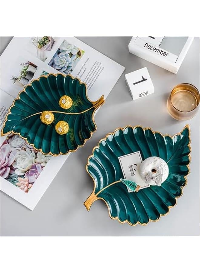 Jewelry Tray Ceramic Ring Holder Dish 10.6 x 7.9 Green Key Bowl Birthday Gifts for Women Leaf Aesthetic Coffee Table Decor Cute Room Apartment Bathroom Dresser Decor Bridesmaid Wedding Gifts  - Image 2