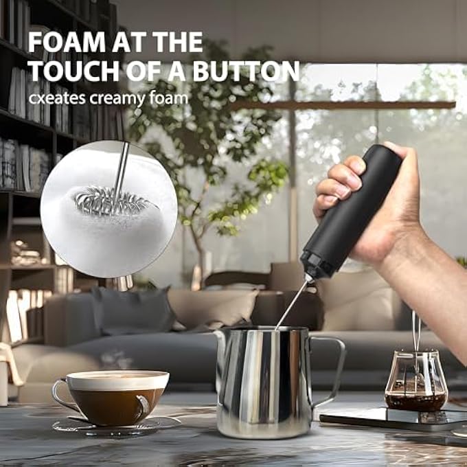 ريحني جهاز خفق الحليب مع غطاء يعمل بالبطارية، صانع رغوة كهربائي، عصا خفق، خلاط مشروبات، رغوي للقهوة واللاتيه والكابتشينو والفرابيه، مشروب الشوكولاتة الساخنة باللون الأسود - Image 4