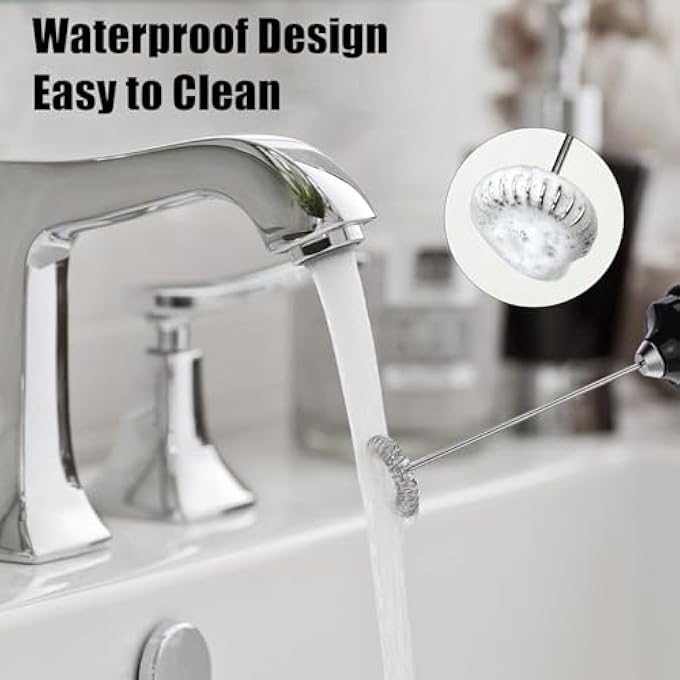 ريحني جهاز خفق الحليب مع غطاء يعمل بالبطارية، صانع رغوة كهربائي، عصا خفق، خلاط مشروبات، رغوي للقهوة واللاتيه والكابتشينو والفرابيه، مشروب الشوكولاتة الساخنة باللون الأسود - Image 5