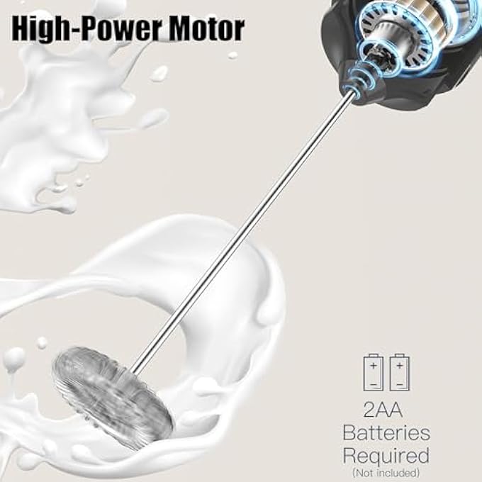 ريحني جهاز خفق الحليب مع غطاء يعمل بالبطارية، صانع رغوة كهربائي، عصا خفق، خلاط مشروبات، رغوي للقهوة واللاتيه والكابتشينو والفرابيه، مشروب الشوكولاتة الساخنة باللون الأسود - Image 3