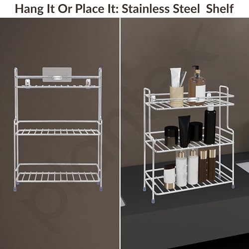 Plantex Self Adhesive Stainless Steel Bathroom Shelf/Multipurpose Organizer/Kitchen Rack and Shelf/Bathroom Stand (Chrome-Silver) - Image 5