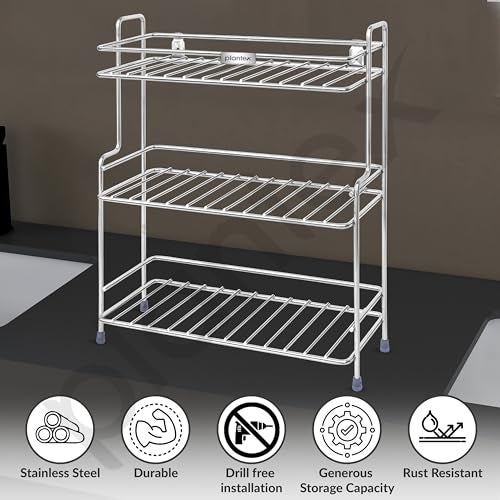 Plantex Self Adhesive Stainless Steel Bathroom Shelf/Multipurpose Organizer/Kitchen Rack and Shelf/Bathroom Stand (Chrome-Silver) - Image 2