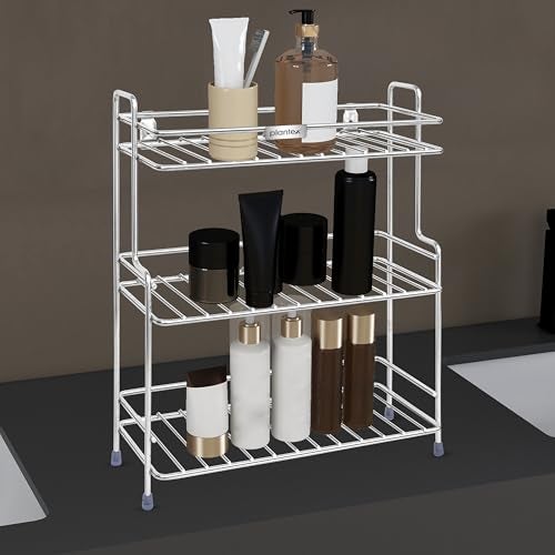 Plantex Self Adhesive Stainless Steel Bathroom Shelf/Multipurpose Organizer/Kitchen Rack and Shelf/Bathroom Stand (Chrome-Silver) - Image 1