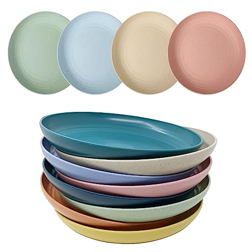 CAMBUY Wheat Straw Plates Lightweight Unbreakable Dinner Dishes Plates Set Dishwasher & Microwave Safe (Large 8 Pack 8') - Image 1
