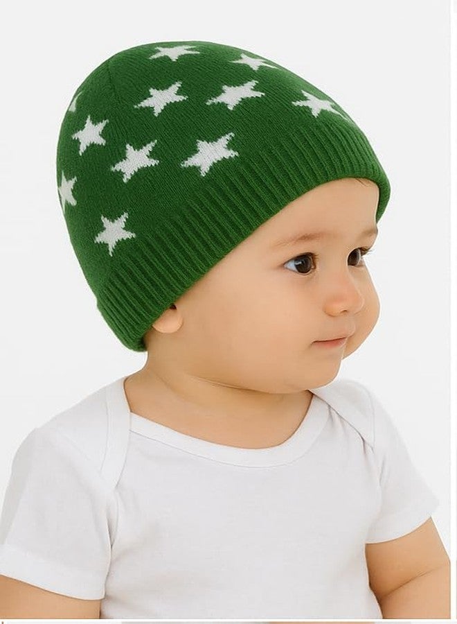 CHACKO Baby Girl Boy Winter Cap Set for Kids | Soft Woolen Head Warmer & Skull Cap | Winter Protection Hat for Infants & Toddlers (1 Years - 10 Years),2 Pcs Green - Image 4