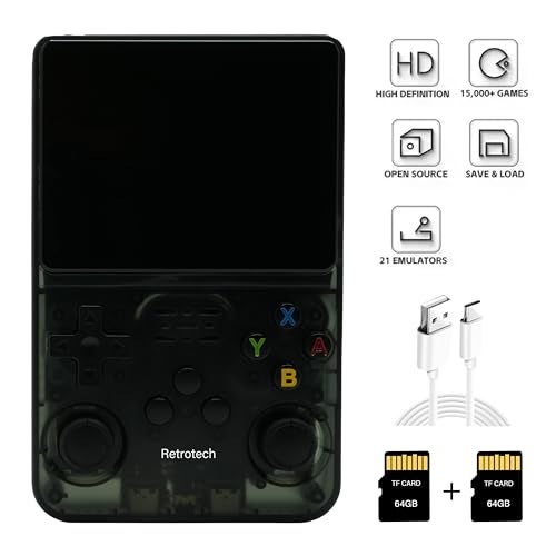 Retrotech R36S Handheld Video Game Console with Build-in 15000 Games (Black Transparent) - Image 2