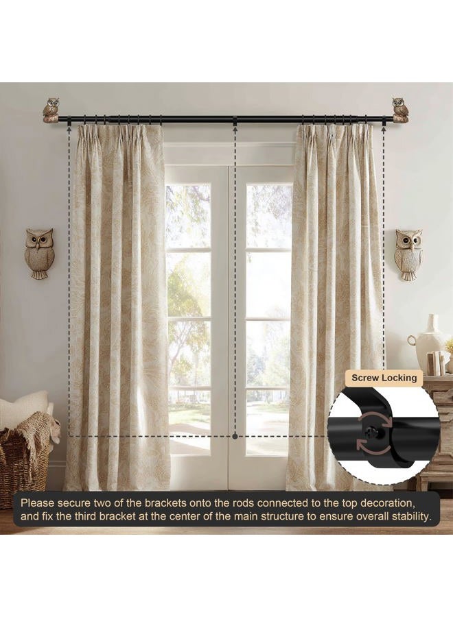 Hanchao Vintage Decorative Black Curtain Rods for Windows 48 to 84 Inch Adjustable Heavy Duty 1'' Diameter Curtain Rod with Owl Finials for Bedroom Living Room Kitchen Farmhouse (36-88'') - Image 2