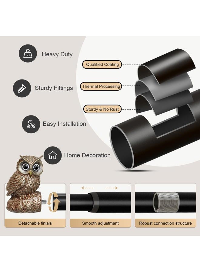 Hanchao Vintage Decorative Black Curtain Rods for Windows 48 to 84 Inch Adjustable Heavy Duty 1'' Diameter Curtain Rod with Owl Finials for Bedroom Living Room Kitchen Farmhouse (36-88'') - Image 5