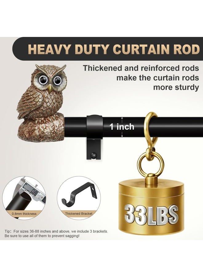Hanchao Vintage Decorative Black Curtain Rods for Windows 48 to 84 Inch Adjustable Heavy Duty 1'' Diameter Curtain Rod with Owl Finials for Bedroom Living Room Kitchen Farmhouse (36-88'') - Image 3