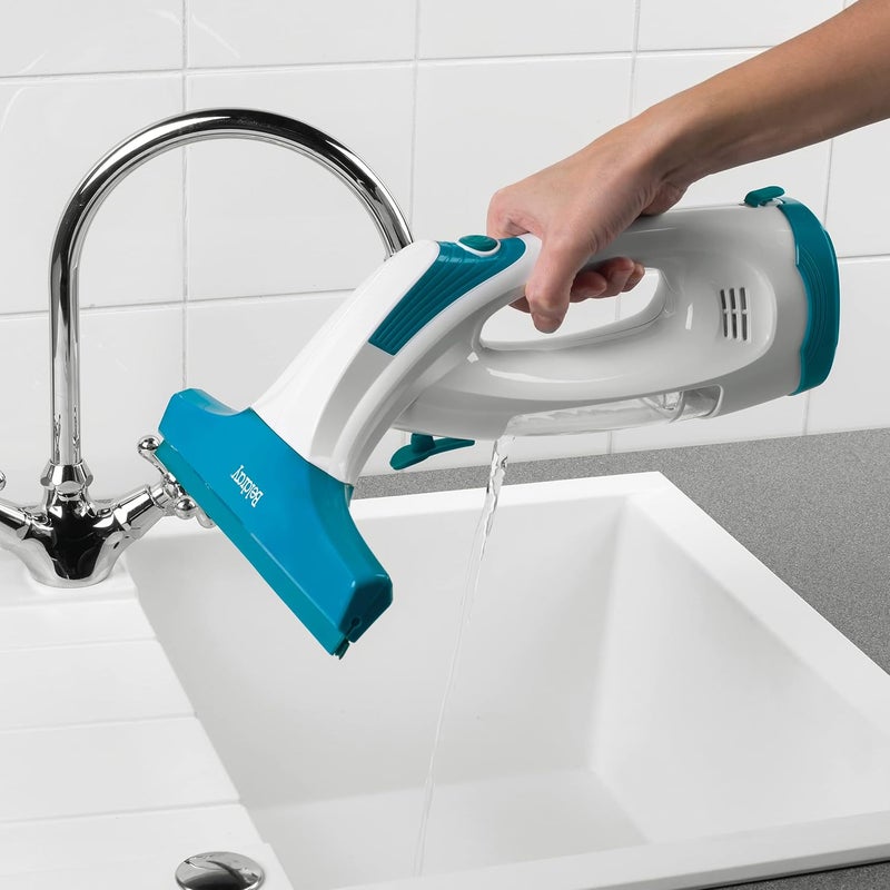 Beldray BEL0749 Cordless Window Vac – Rechargeable Window Cleaning Set, 60ml Water Tank, Remove Grime and Condensation from Windows, Mirrors and Shower Screens, Lightweight & Compact, White/Turquoise - Image 4
