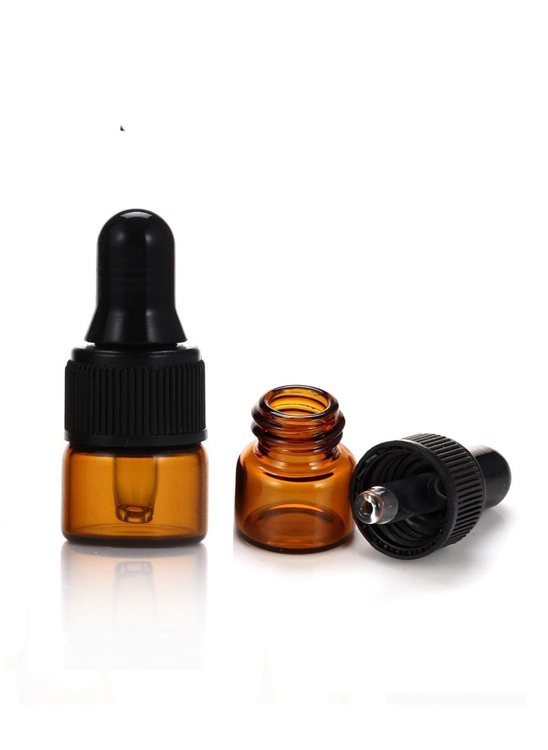 ELFENSTALL - 50pcs 1ml (1/4 Dram) Amber Mini Glass Bottle 1cc Amber Sample Vial Small Essential Oil Bottle with Glass Eye Dropper + 1pc Glass Clean Cloth + 1pc 1ml dropper - Image 1