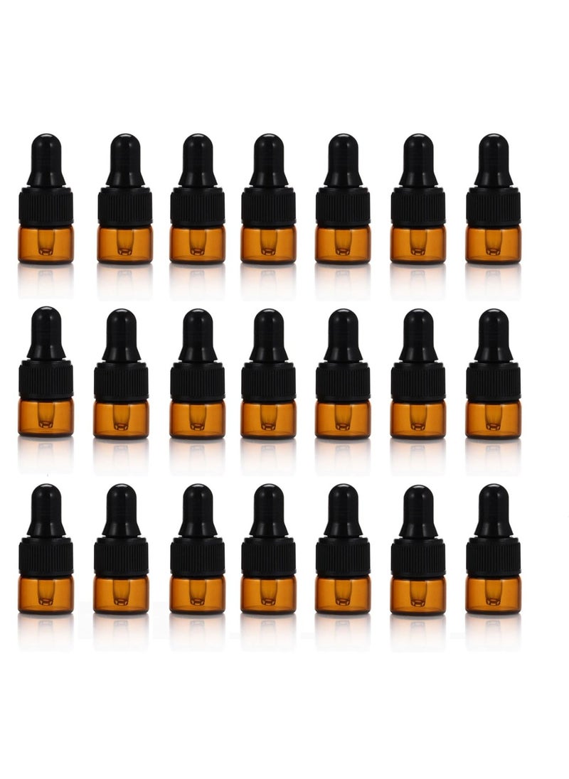 ELFENSTALL - 50pcs 1ml (1/4 Dram) Amber Mini Glass Bottle 1cc Amber Sample Vial Small Essential Oil Bottle with Glass Eye Dropper + 1pc Glass Clean Cloth + 1pc 1ml dropper - Image 1